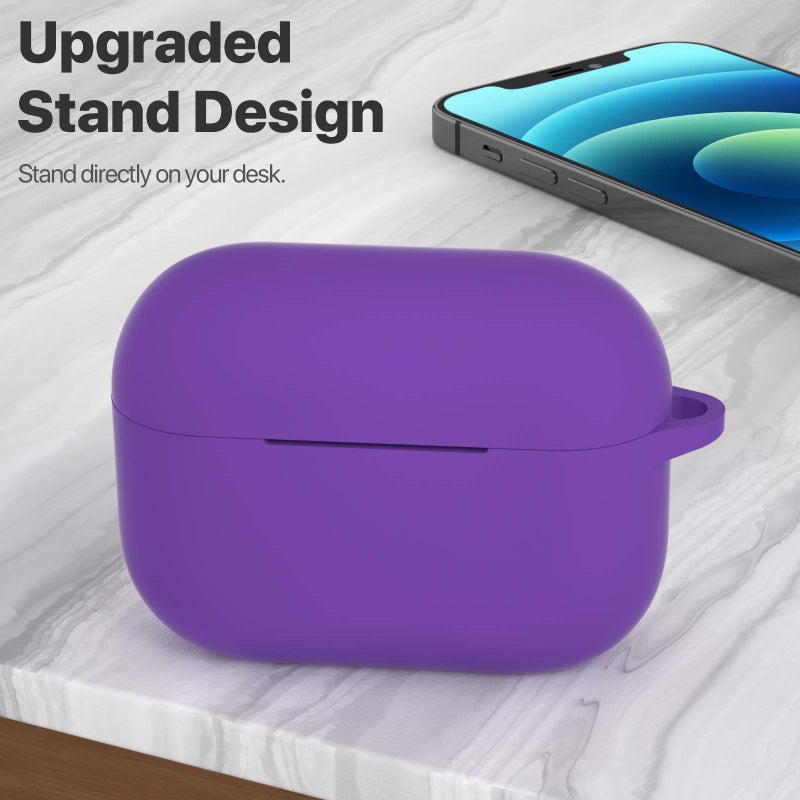 ATUAT for AirPods Pro 1st/2nd Generation Case Cover, Protective Silicone Skin Accessories with Keychain for Women Men for Apple AirPods Pro 2019/2022 Charging Case,Front LED Visible-Purple - Image 2